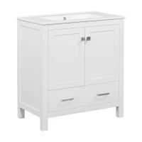 30" Bathroom Vanity with Single Sink, Solid Wood Frame, Multifunctional Storage Cabinet with Soft-Close Doors, 30" L x 18.5" W x 34" H, White(m-13)