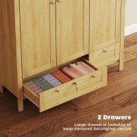 HOMCOM 3 Doors Wardrobe Closet with 2 Drawers, Bedroom Armoire with Lockable Drawer, Hanging Rod and Storage Shelves, Natural(m-7)
