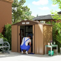Outsunny 7' x 4' x 6' Garden Storage Shed Outdoor Patio Metal Tool Storage House w/ Foundation Kit and Double Doors Yellow(m-1)