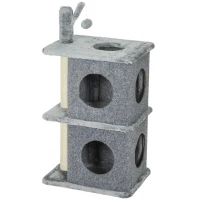 PawHut 31.5" Cat Tree, Multi-Level Cat Tower with 2 Condos and Soft Plush Perches for 1-2 Cats, Grey(m-2)