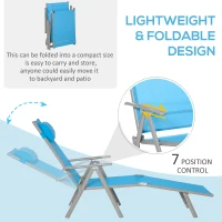 Outsunny Outdoor Folding Lounge Chair, 7-Position Adjustable Zero Gravity Lounge Chair with Pillow, Portable Reclining Tri-Fold Chaise for Beach, Swimming Pool, Light Blue(m-6)