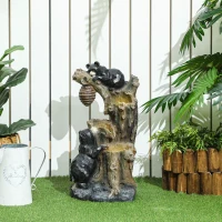 Outsunny 22.4" Outdoor Fountain, 3-Tier Resin Resin Bears and Honey Beehive Outdoor Waterfall Fountain with LED Lights, Pump(m-10)