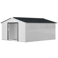 Outsunny 11' x 13' Garden Storage Shed w/ Foundation Kit Metal Tool Storage House w/ Double Doors White(m-2)