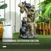 Outsunny 22.4" Outdoor Fountain, 3-Tier Resin Resin Bears and Honey Beehive Outdoor Waterfall Fountain with LED Lights, Pump(m-6)