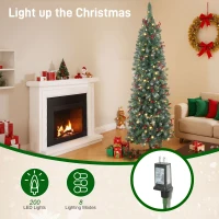HOMCOM 6 ft Pencil Prelit Christmas Tree with LED Light, Silver Glitter, Dense Pointed Branches, 8 Modes, Slim Xmas Tree(m-5)