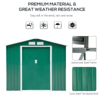 Outsunny 7' x 4' x 6' Garden Storage Shed Outdoor Patio Metal Tool Storage House w/ Foundation Kit and Double Doors Green(m-4)