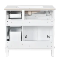 Modern Bathroom Vanity with Ceramic Sink, Soft Close Doors, Space-Saving Design and 4 Drawers for Storage, 36" L x 18.5" W x 35" H, White(m-15)