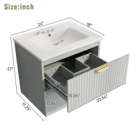 Modern Wall-Mounted Bathroom Vanity with 2 Drawers, Space-Saving Design for Small Bathrooms, 24" L x 18" W x 23" H, Green(m-3)