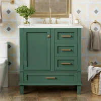 Modern Bathroom Vanity with 3 Drawers, Soft Close Door, Sink Combo, Storage Cabinet with Wood Frame, 30" L x 18" W x 34" H, Green+White(m-1)