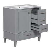Modern Bathroom Vanity with Sink Combo, Solid Wood Frame, Ample Storage Cabinet with Soft-Close Door, 30" L x 18" W x 34" H, Grey(m-13)