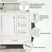 Modern Bathroom Vanity with Sink Combo, Solid Wood Frame, Cabinet with Soft-Close Door and 3 Drawers, 30" L x 18" W x 34" H, White(m-5)