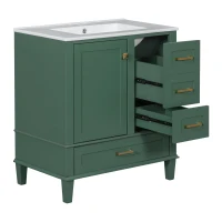 Modern Bathroom Vanity with 3 Drawers, Soft Close Door, Sink Combo, Storage Cabinet with Wood Frame, 30" L x 18" W x 34" H, Green+White(m-13)
