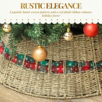 HOMCOM 28 inch Rustic Christmas Tree Skirt, Rattan Woven Christmas Tree Collar for Party, Holiday, Home Decoration, Natural(m-5)