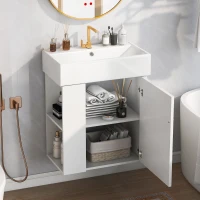 Modern Floating Bathroom Vanity with Ceramic Basin and Side Storage, Cabinet with Rose Gold Handle, 21.5" L x 12" W x 26.5" H, White(m-11)
