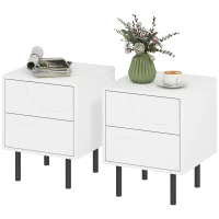 HOMCOM Nightstand Set of 2, Modern Bedside End Table with Push-to-Open Drawers and Steel Legs for Living Room, Bedroom, White(m-2)