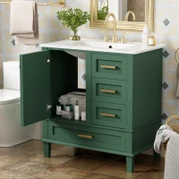 Modern Bathroom Vanity with 3 Drawers, Soft Close Door, Sink Combo, Storage Cabinet with Wood Frame, 30" L x 18" W x 34" H, Green+White(m-9)