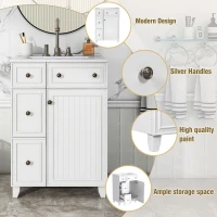 24" Bathroom Vanity Cabinet with 2 Drawers and 1 Door, Ceramic Sink, Cabinet with Solid Wood Construction, 24" L x 18.5" W x 34.5" H, White(m-6)