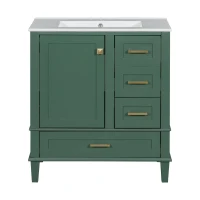 Modern Bathroom Vanity with 3 Drawers, Soft Close Door, Sink Combo, Storage Cabinet with Wood Frame, 30" L x 18" W x 34" H, Green+White(m-2)