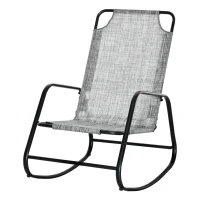 Outsunny Garden Rocking Chair, Outdoor Indoor Sling Fabric Rocker for Patio, Balcony, Porch, Gray and Brown(m-1)
