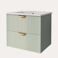 Modern Wall-Mounted Bathroom Vanity with 2 Drawers, Space-Saving Design for Small Bathrooms, 24" L x 18" W x 23" H, Green(m-13)