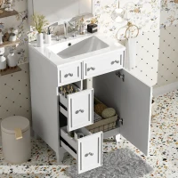 24" Bathroom Vanity Cabinet with 2 Drawers and 1 Door, Ceramic Sink, Cabinet with Solid Wood Construction, 24" L x 18.5" W x 34.5" H, White(m-10)