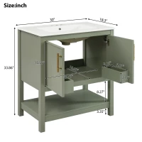 30" Bathroom Vanity with Ceramic Sink, Ample Storage, Soft Close Doors, Cabinet with Solid Wood frame, 30" L x 18.5" W x 34" H, Green+White(m-3)