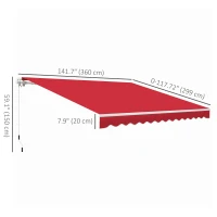 Outsunny 12' x 10' Retractable Awning Patio UV Resistant Fabric and Aluminum Frame for Deck, Balcony, Yard, Wine Red(m-3)