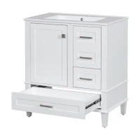 Modern Bathroom Vanity with Sink Combo, Solid Wood Frame, Cabinet with Soft-Close Door and 3 Drawers, 30" L x 18" W x 34" H, White(m-13)