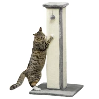 PawHut 32" Tall Cat Scratching Post for Indoor Cats and Kittens, Sisal Cat Scratcher with Hanging Ball Soft Plush, Grey(m-11)