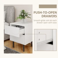 HOMCOM Nightstand Set of 2, Modern Bedside End Table with Push-to-Open Drawers and Steel Legs for Living Room, Bedroom, White(m-7)