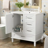 Modern Bathroom Vanity with Sink Combo, Solid Wood Frame, Cabinet with Soft-Close Door and 3 Drawers, 30" L x 18" W x 34" H, White(m-1)