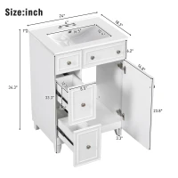 24" Bathroom Vanity Cabinet with 2 Drawers and 1 Door, Ceramic Sink, Cabinet with Solid Wood Construction, 24" L x 18.5" W x 34.5" H, White(m-3)