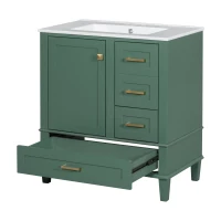 Modern Bathroom Vanity with 3 Drawers, Soft Close Door, Sink Combo, Storage Cabinet with Wood Frame, 30" L x 18" W x 34" H, Green+White(m-14)