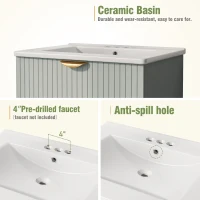 Modern Wall-Mounted Bathroom Vanity with 2 Drawers, Space-Saving Design for Small Bathrooms, 24" L x 18" W x 23" H, Green(m-8)