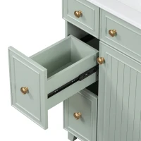 24" Bathroom Vanity with 4 Drawers and 1 Door, Ceramic Sink, Cabinet with Solid Wood Construction, 24" L x 18.5" W x 34.5" H, Green+White(m-13)