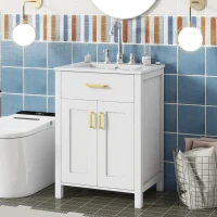 Space-Saving Design Bathroom Vanity Combo with Ceramic Sink, Storage Cabinet with Wood Frame, 24" L x 18.5" W x 34" H, White(m-1)