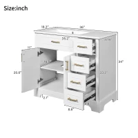 Elegant Bathroom Vanity with Ceramic Sink, Soft-Close Doors and Drawers, Cabinet with Solid Wood Frame, 36" L x 18.5" W x 34" H, White(m-3)