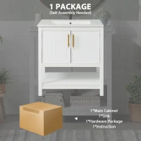 30" Bathroom Vanity with Ceramic Sink, Ample Storage, Gold Handles and Soft Close Doors for Small Bathrooms, 30" L x 18.5" W x 34" H, White(m-9)