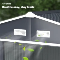 Outsunny 11' x 9' Metal Storage Shed Garden Tool House with Double Sliding Doors, 4 Air Vents for Backyard, Patio, Lawn Dark Grey(m-9)