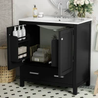 30" Bathroom Vanity with Single Undermount Sink, Cabinet with Soft-Close Doors and Versatile Storage, 30" L x 18.5" W x 34" H, Black+White(m-9)
