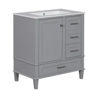 Modern Bathroom Vanity with Sink Combo, Solid Wood Frame, Ample Storage Cabinet with Soft-Close Door, 30" L x 18" W x 34" H, Grey(m-11)