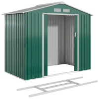 Outsunny 7' x 4' x 6' Garden Storage Shed Outdoor Patio Metal Tool Storage House w/ Foundation Kit and Double Doors Green(m-2)