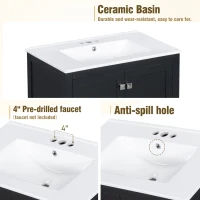 30" Bathroom Vanity with Single Undermount Sink, Cabinet with Soft-Close Doors and Versatile Storage, 30" L x 18.5" W x 34" H, Black+White(m-6)