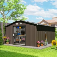 11' x 13' Garden Storage Shed - Metal Tool Storage House, Foundation Kits Included, Brown(m-8)