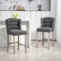 HOMCOM Counter Bar Stools Set of 2, Counter Height Barstools with Nailhead Trim, Tufted Back and Wood Legs, Dark Gray(m-10)