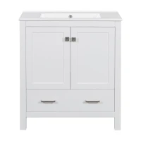 30" Bathroom Vanity with Single Sink, Solid Wood Frame, Multifunctional Storage Cabinet with Soft-Close Doors, 30" L x 18.5" W x 34" H, White(m-2)