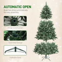 HOMCOM 7 ft Frosted Prelit Christmas Tree, Full Spruce Xmas Tree with Dual Colour LED Light, Hinged Xmas Tree, Easy Assembly(m-7)