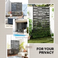 Outsunny 78" H x 48" W Metal Outdoor Privacy Screen, Freestanding Decorative Privacy Fence Screen for Balcony, Black(m-6)