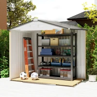 Outsunny 7'x 4'x 6' Garden Tool Shed Metal Storage Shed w/ Foundation Kit and Double Doors Silver(m-9)