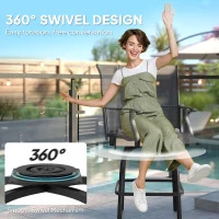 Outsunny Set of 2 Outdoor Swivel Bar Stools with Armrests, Bar Height Patio Chairs with Steel Frame for Balcony, Poolside, Backyard, Black(m-4)